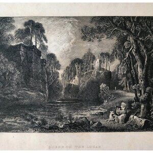 1844 Lugar River Man With Harp Engraving Victorian Greyhound Dog Scotland DWSS18